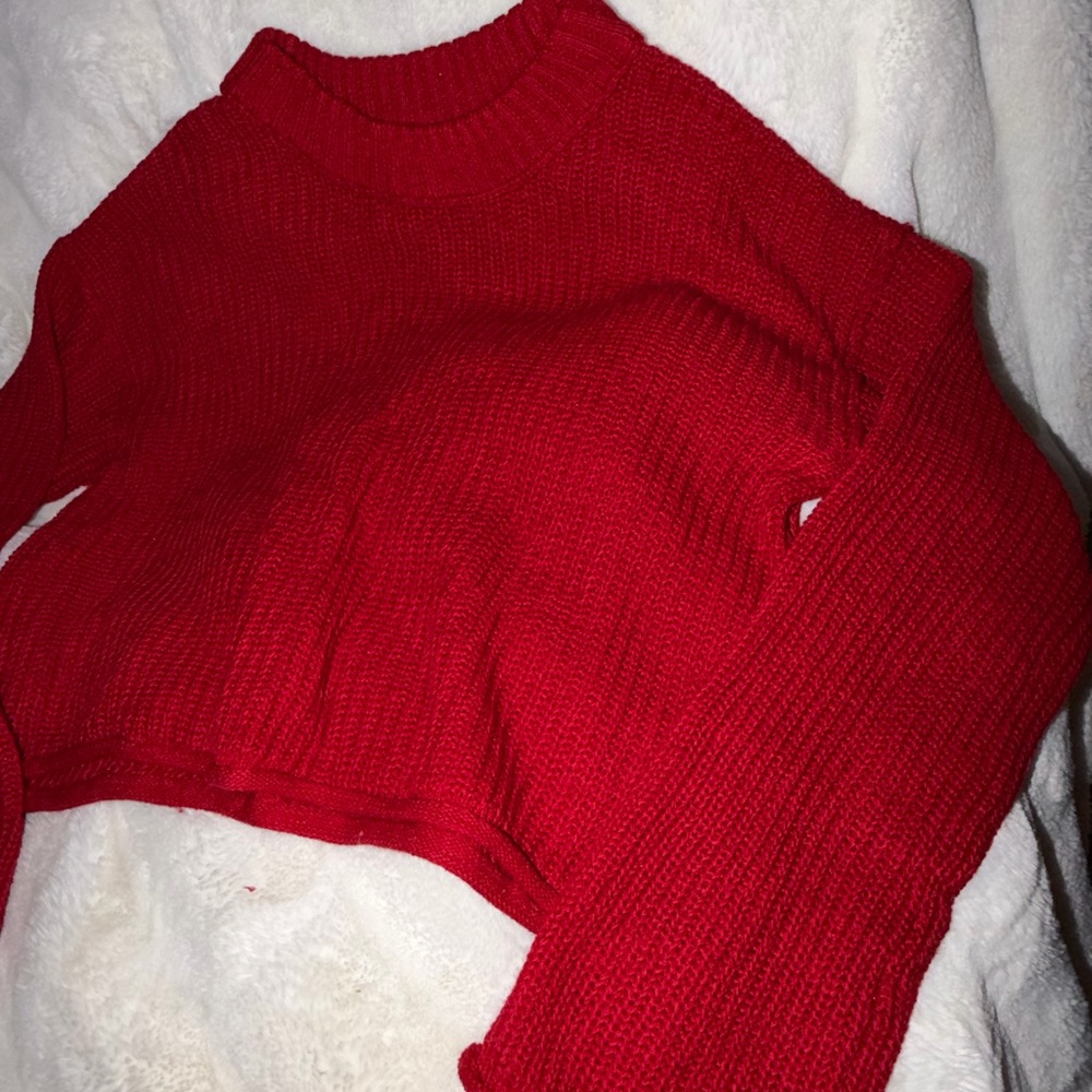 Size Small Red Ribbed Cropped Sweater - Picture 3 of 6